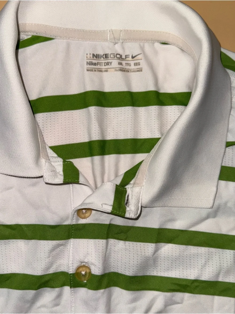 Nike Golf Dri Fit Polo Shirt Mens XXL White Green Striped Performance Golf - Picture 2 of 3